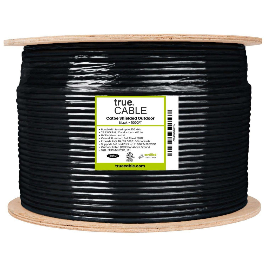 Cat5e Shielded Outdoor, Black, 1000ft
