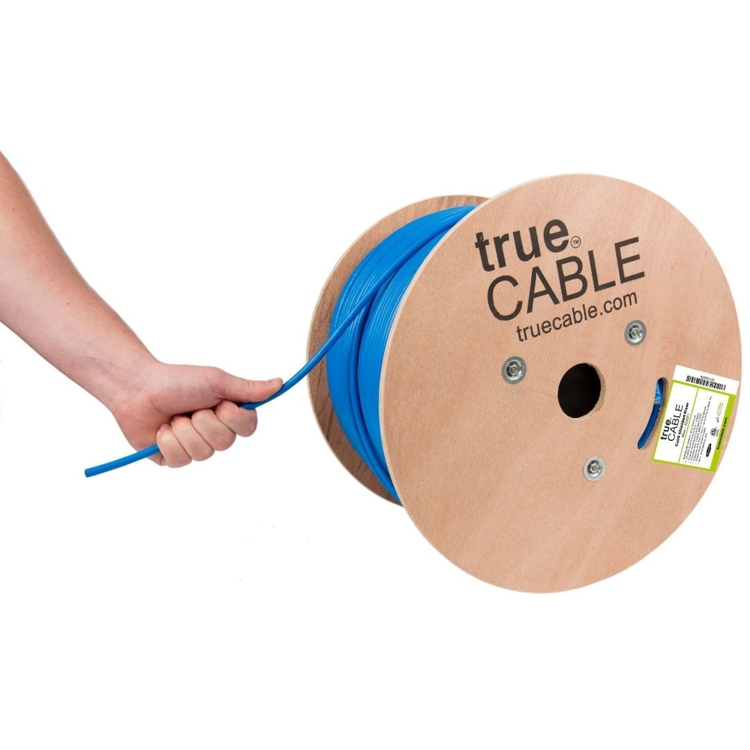 Cat6 Riser Shielded Cable, Blue, 1000ft, Reel, hand pulling