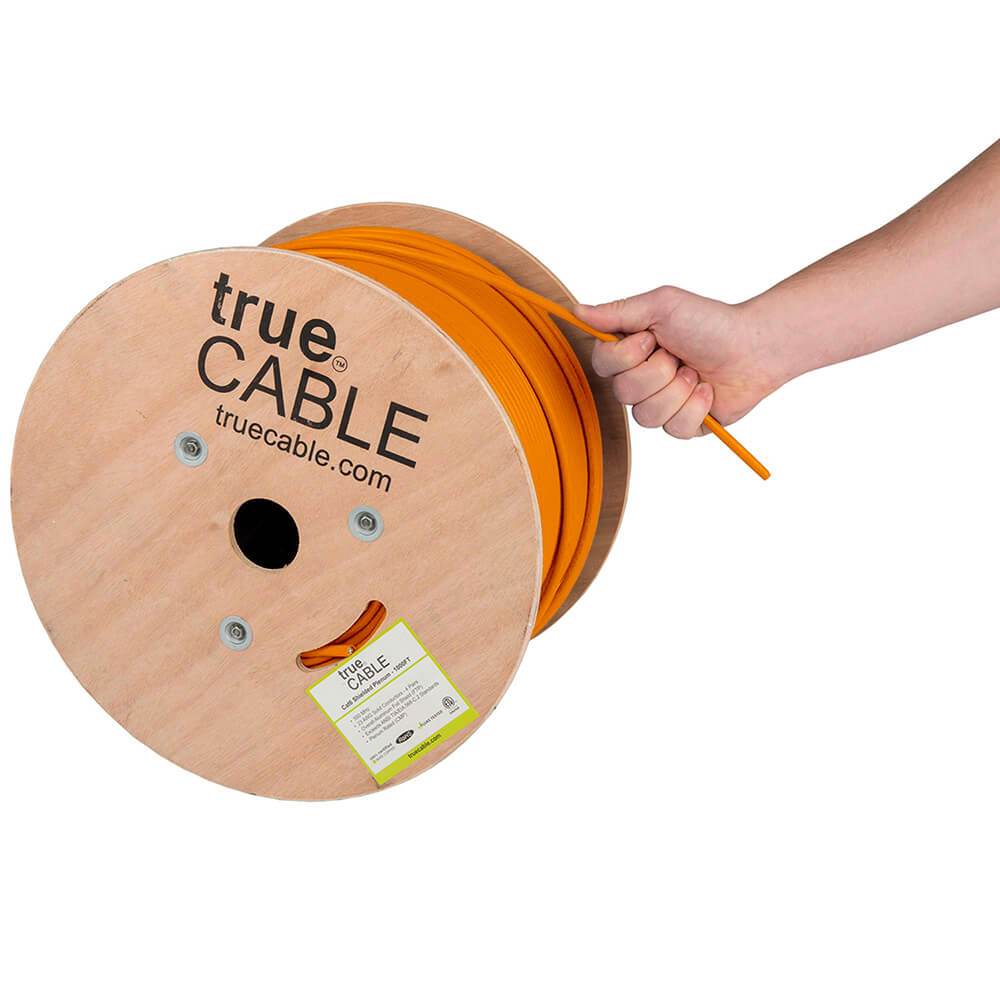 Cat6 Shielded Plenum Ethernet Cable Orange 1000ft trueCABLE Hand Pulling