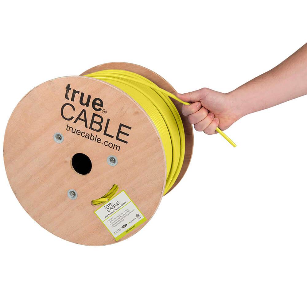 Cat6 Shielded Plenum Ethernet Cable Yellow 1000ft trueCABLE Hand Pulling