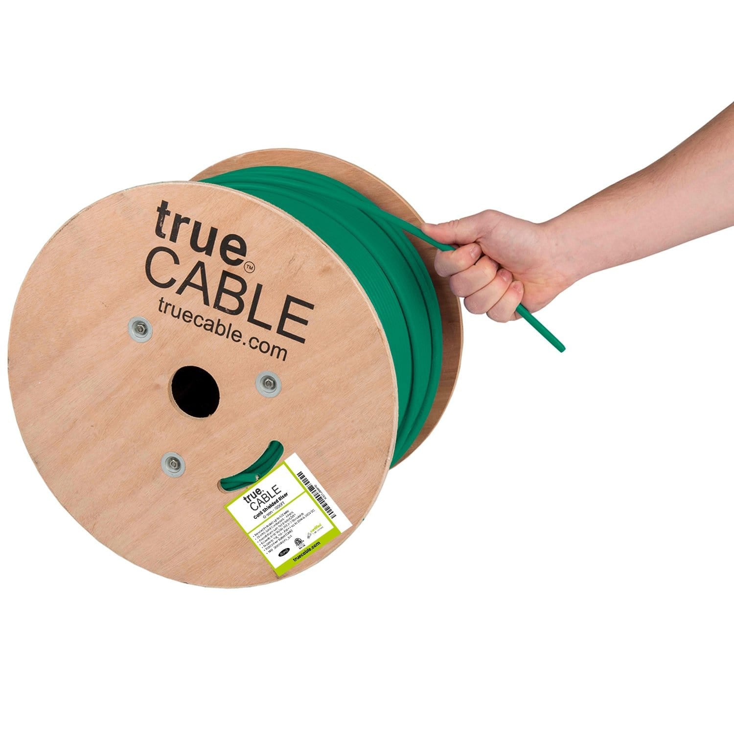 Cat6 Shielded Riser Ethernet Cable Green 1000ft trueCABLE Hand Pulling