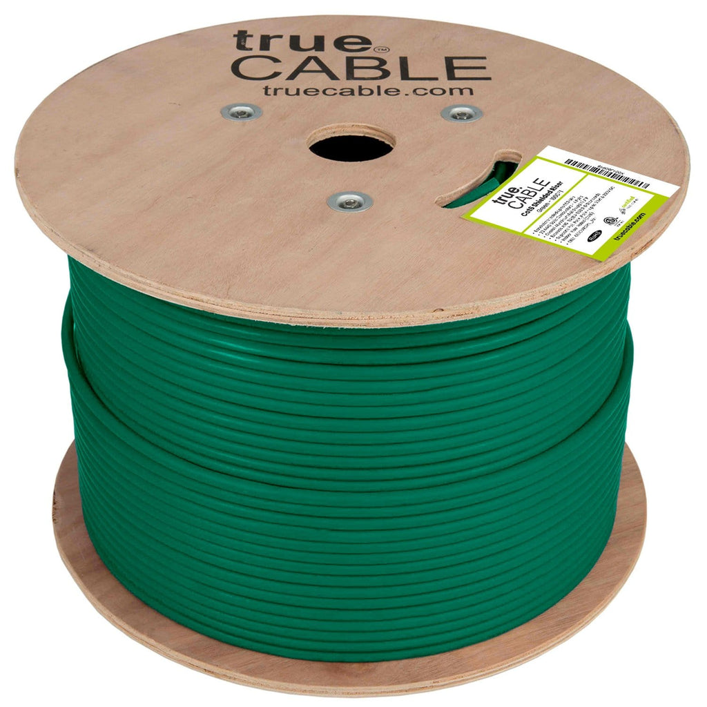 Cat6 Shielded Riser Ethernet Cable Green 1000ft trueCABLE Reel No Wrap