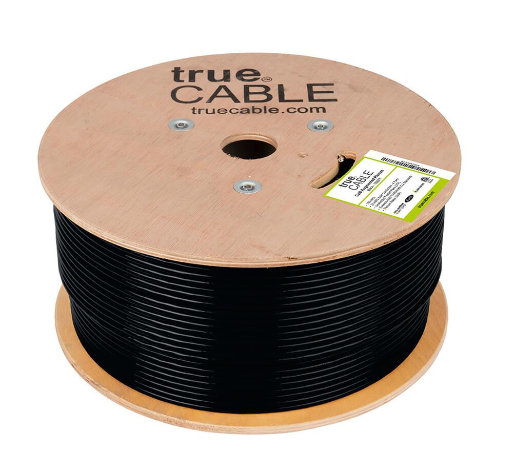 Cat6A Plenum Ethernet Cable Black 1000ft trueCABLE Reel No Wrap
