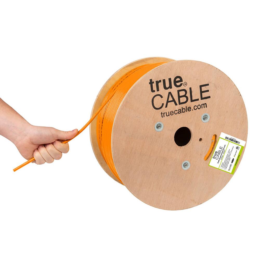 Cat6A Plenum Ethernet Cable Orange 1000ft trueCABLE Hand Pulling