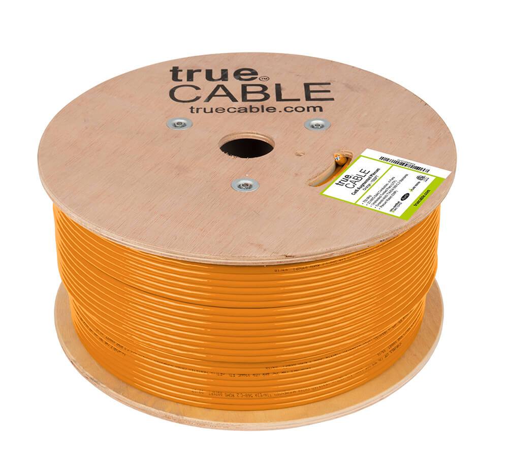 Cat6A Plenum Ethernet Cable Orange 1000ft trueCABLE Reel No Wrap