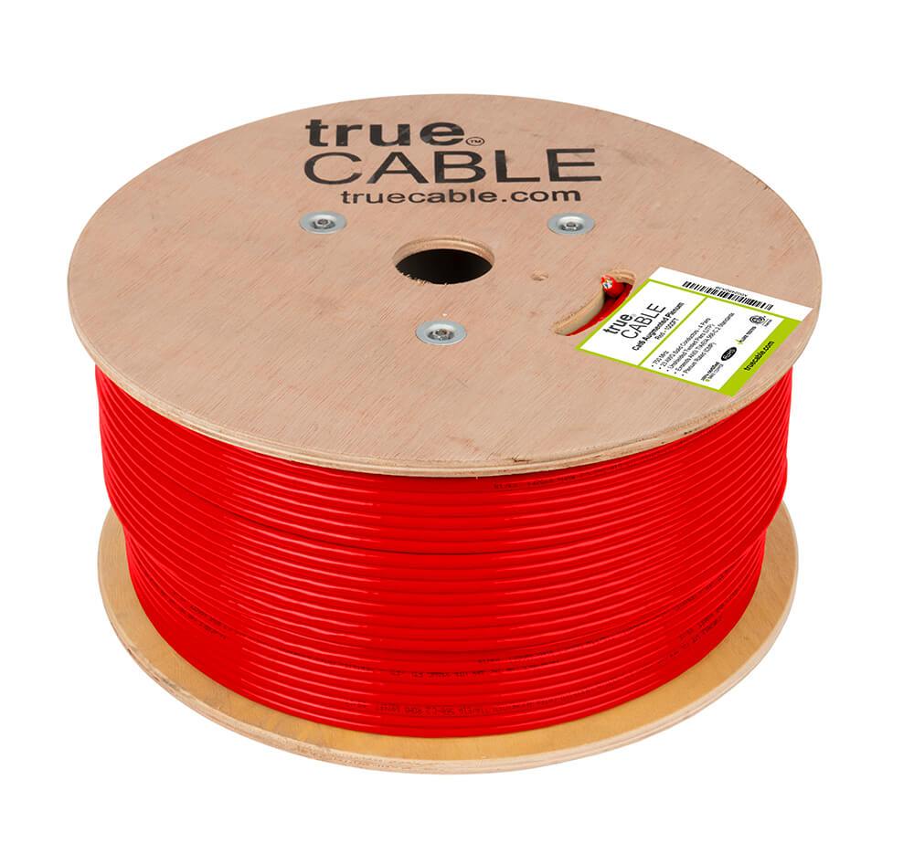 Cat6A Plenum Ethernet Cable Red 1000ft trueCABLE Reel No Wrap