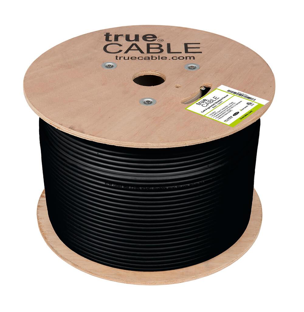 Cat6A Shielded Plenum Ethernet Cable Black 1000ft trueCABLE Reel No Wrap