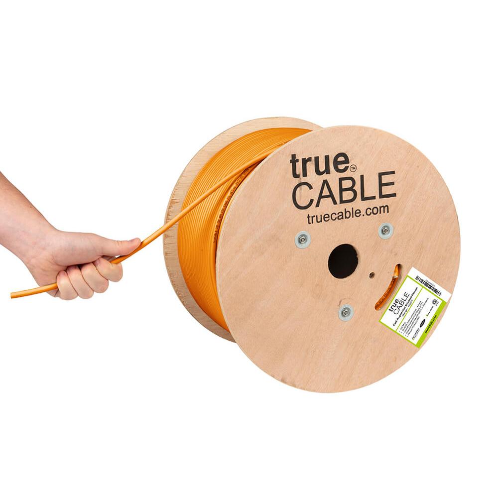 Cat6A Shielded Plenum Ethernet Cable Orange 1000ft trueCABLE Hand Pulling