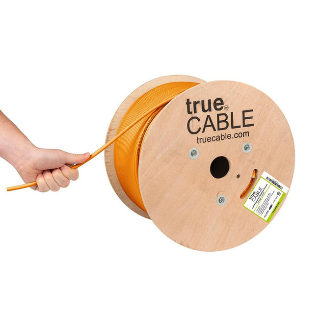 Cat6A Shielded Plenum Ethernet Cable Orange 1000ft trueCABLE Hand Pulling