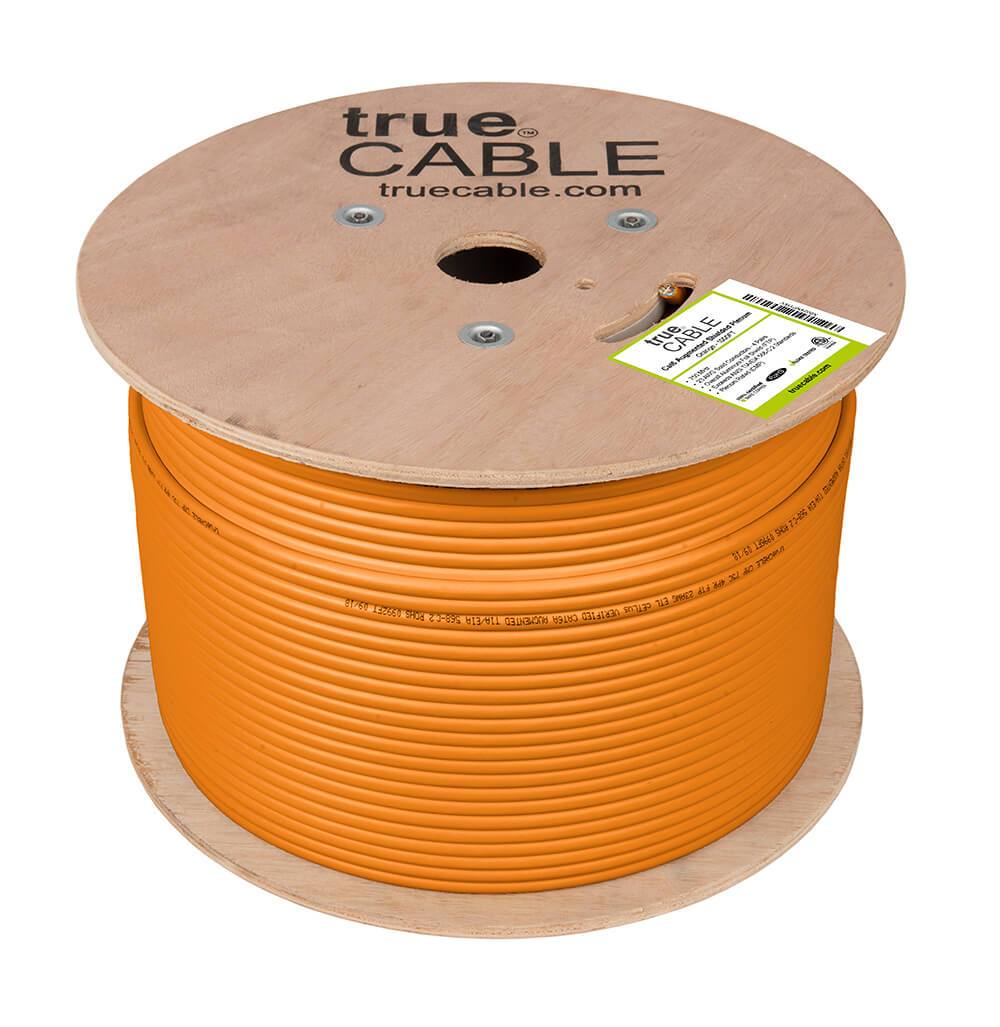 Cat6A Shielded Plenum Ethernet Cable Orange 1000ft trueCABLE Reel No Wrap