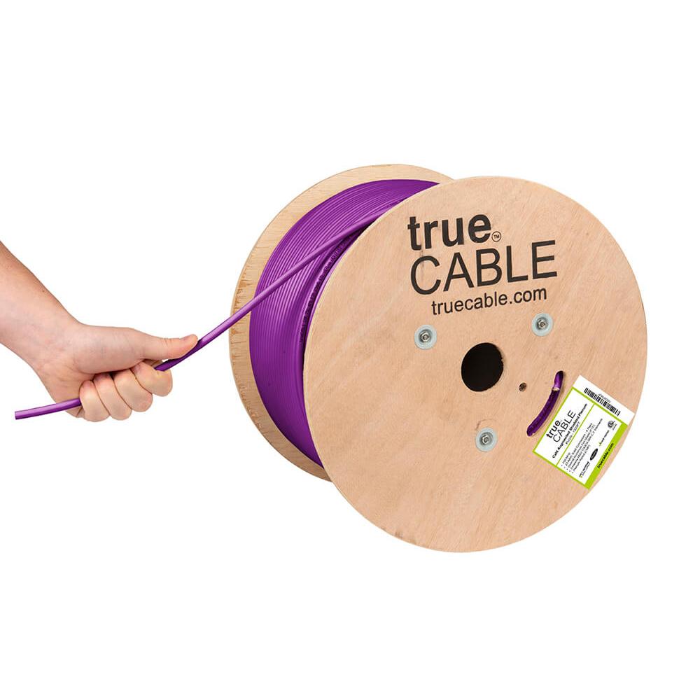 Cat6A Shielded Plenum Ethernet Cable Purple 1000ft trueCABLE Hand Pulling