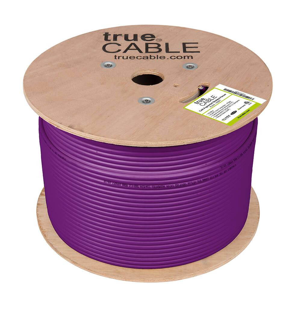 Cat6A Shielded Plenum Ethernet Cable Purple 1000ft trueCABLE Reel No Wrap