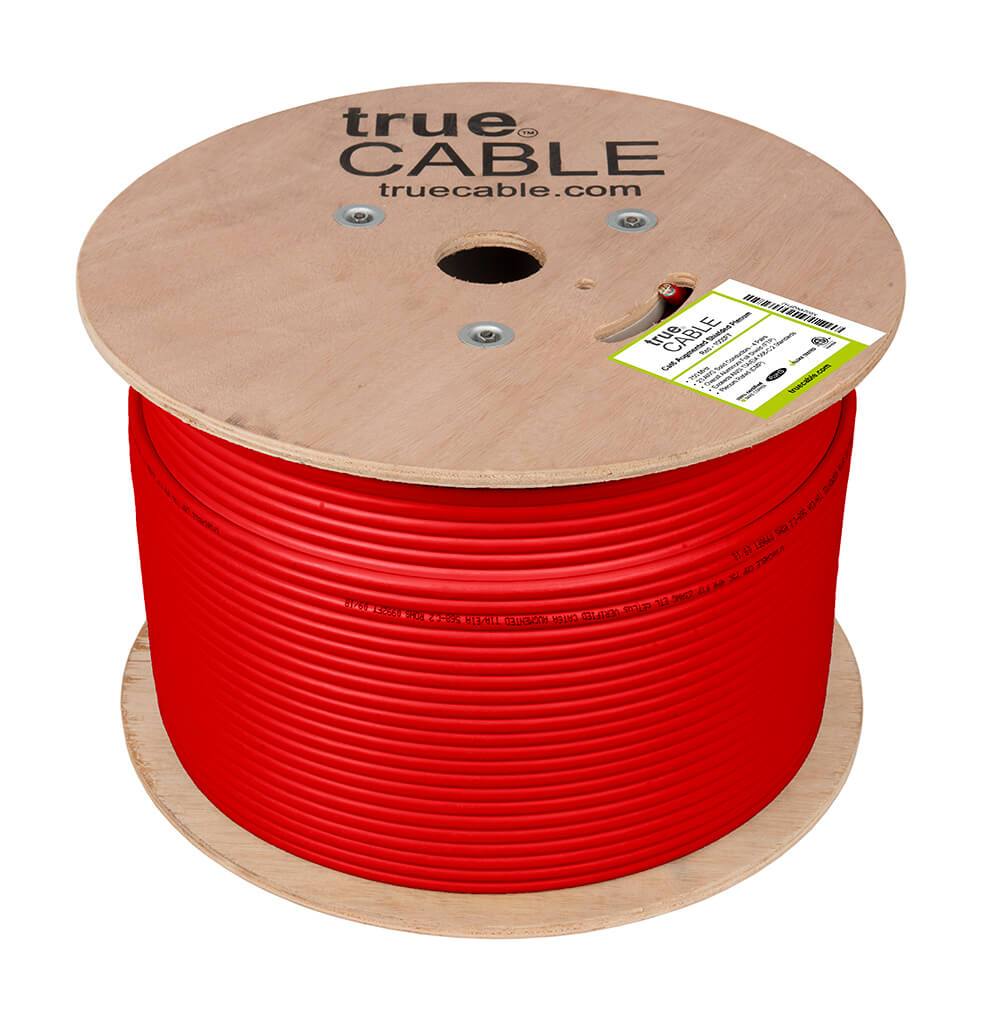 Cat6A Shielded Plenum Ethernet Cable Red 1000ft trueCABLE Reel No Wrap