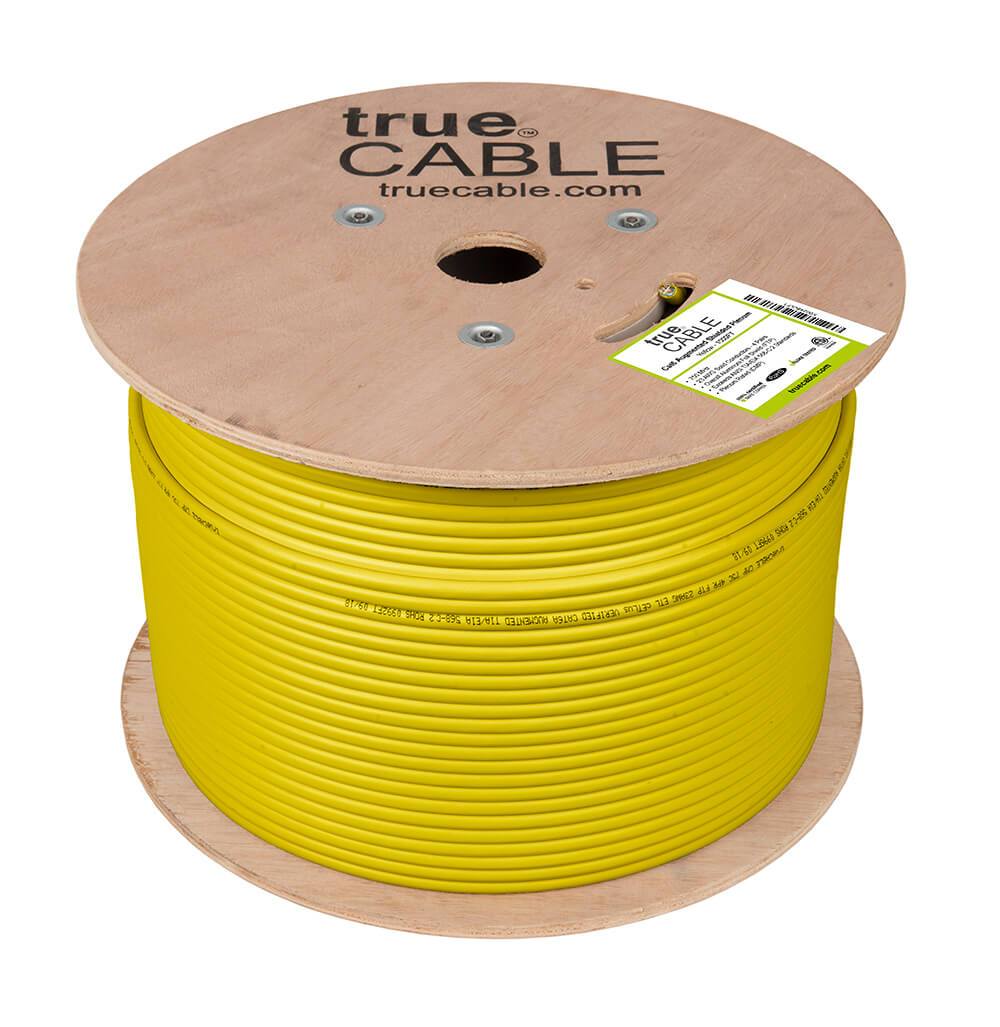 Cat6A Shielded Plenum Ethernet Cable Yellow 1000ft trueCABLE Reel No Wrap