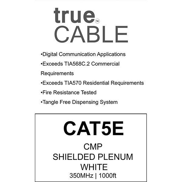 Cat5E Shielded Plenum Ethernet Cable White 1000ft trueCABLE Box Back